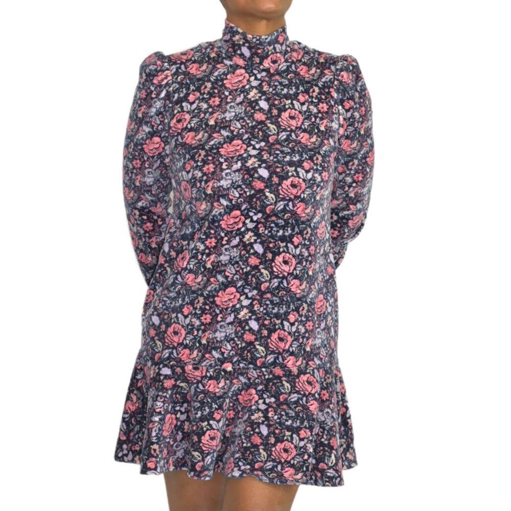 Rebecca Taylor La Vie Dress Purple Floral Puff Sleeve Drop Waist Mini Size XS - Picture 16 of 16